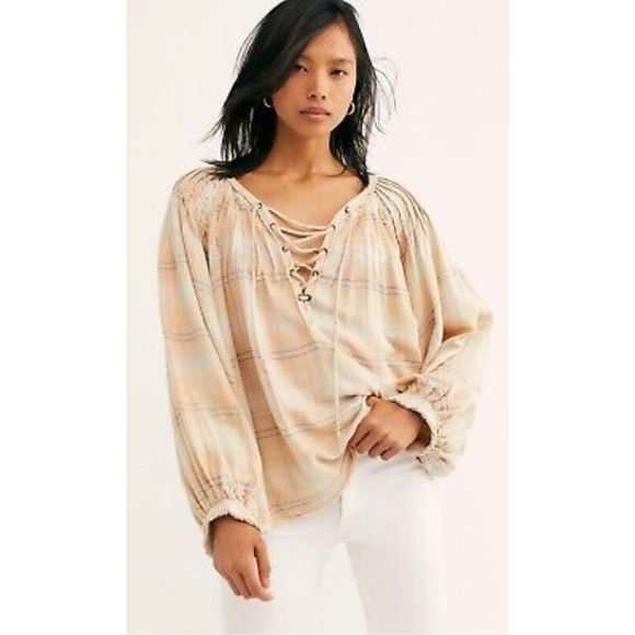 Free People Tops - Free People Cloudbreaker Plaid Tunic Blouse Size S